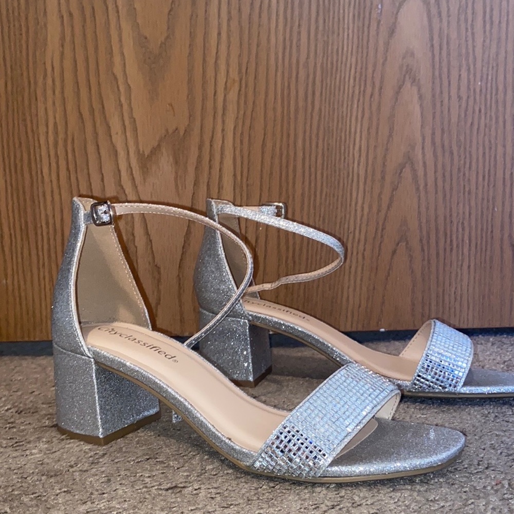 silver glitter heels